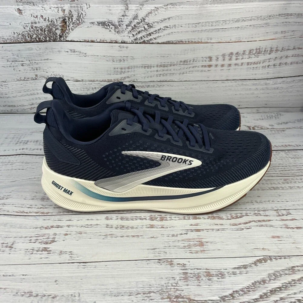 Brooks Ghost Max 4 Mens Sz 10.5 2E Wide Running Shoes Navy Biscuit